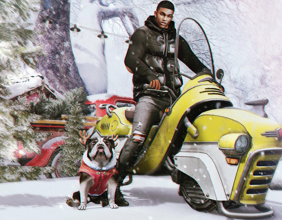 Iozi Wasp is enjoying a snowy adventure with his furry best friend. Credit goes to him and Second Life.
