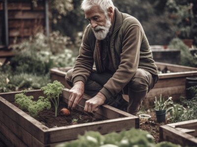 senior gardening with raised beds